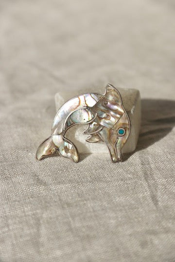 Abalone Inlay Dolphin Pendant - 950 Sterling Silver