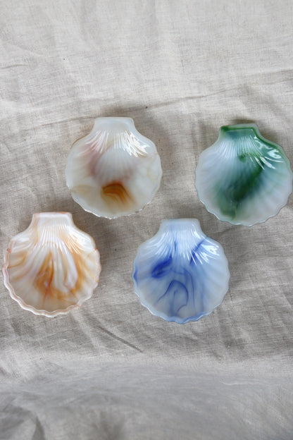 Set of 4 Marbled Glass Seashell Dishes