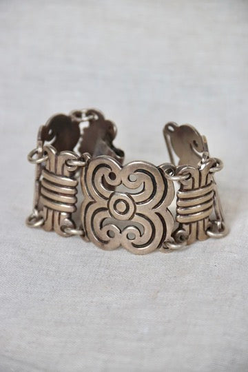 Sterling Silver Taxco Mexico Wide Panel Bracelet