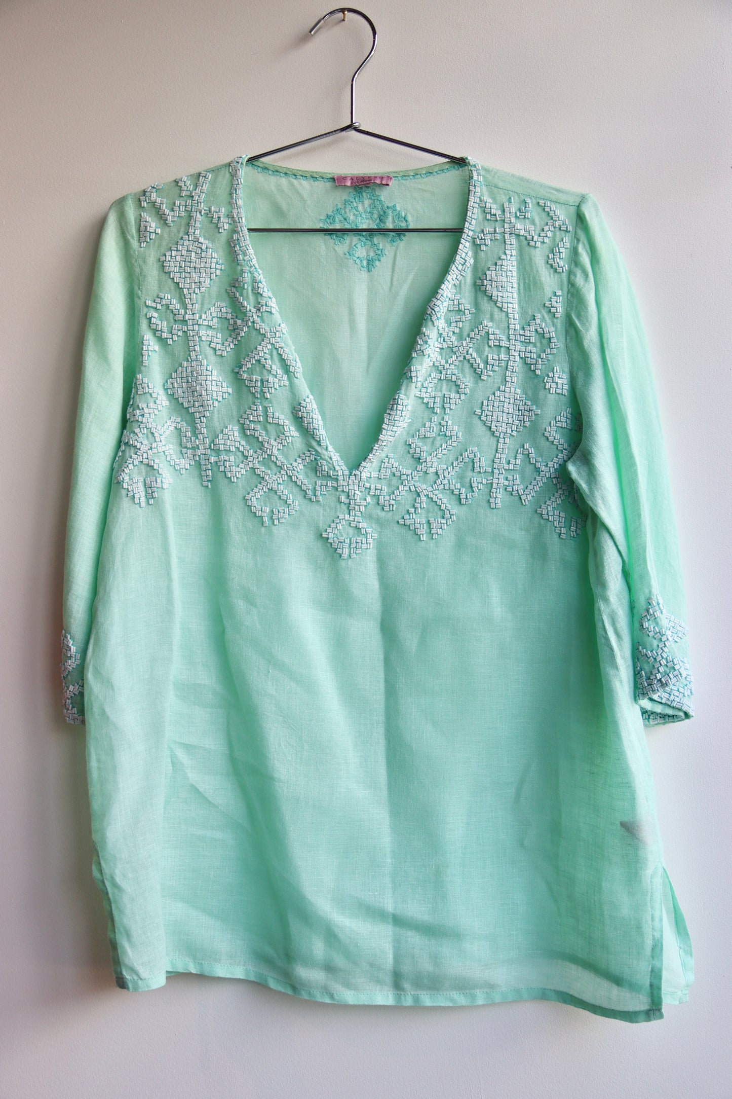 Calypso St. Barth Turquoise Beaded Top