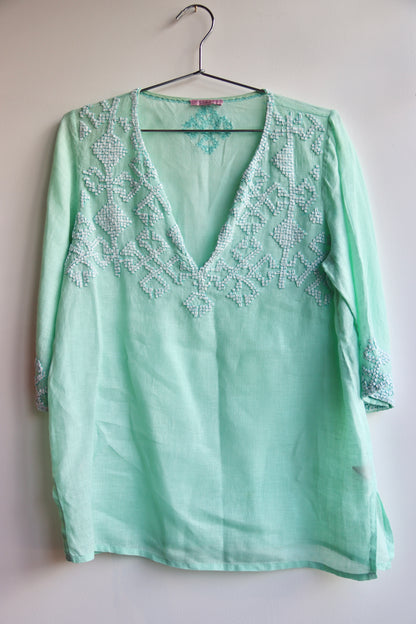 Calypso St. Barth Turquoise Beaded Top