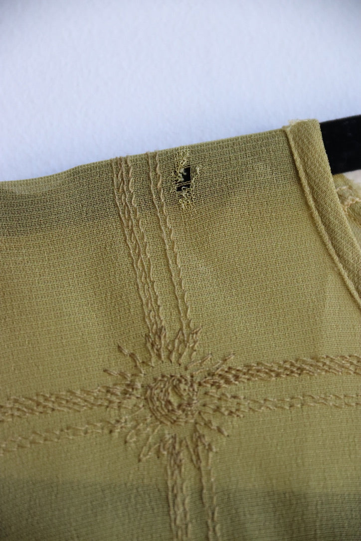 Vintage Beth Schaeffer Embroidered Olive Green Silk Top