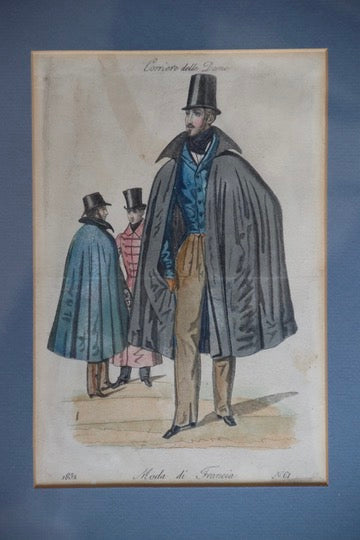 Set of Four Vintage Framed French Mens Fashion Prints