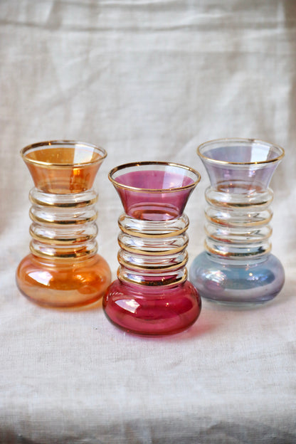 Set of 3 Jewel Toned Tinted Ribbed Glasses