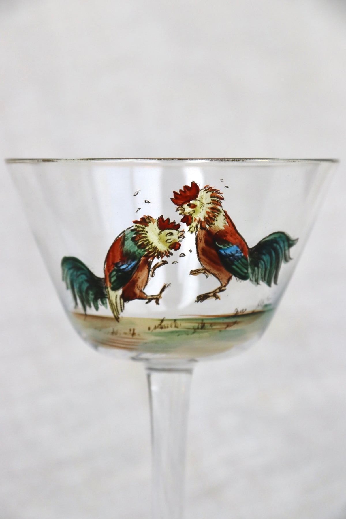 Handpainted Glass with Roosters