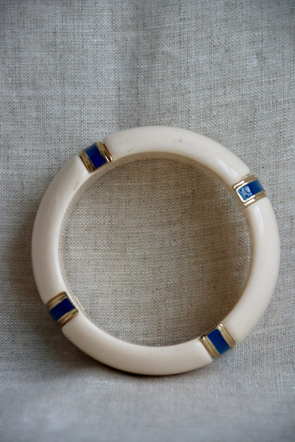 Cream, Blue, and Gold Bangle Bracelet