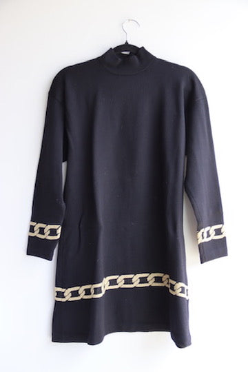 St. John Black Knit Dress w/ Chain Detail