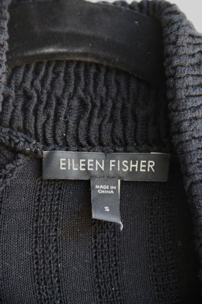 Eileen Fisher Black Crinkle Cardigan Top