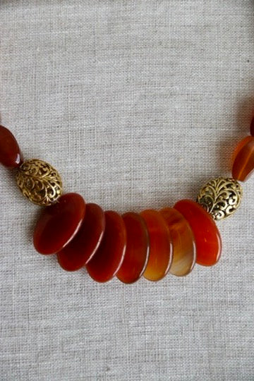 Vintage Hand Beaded Red Stone Necklace