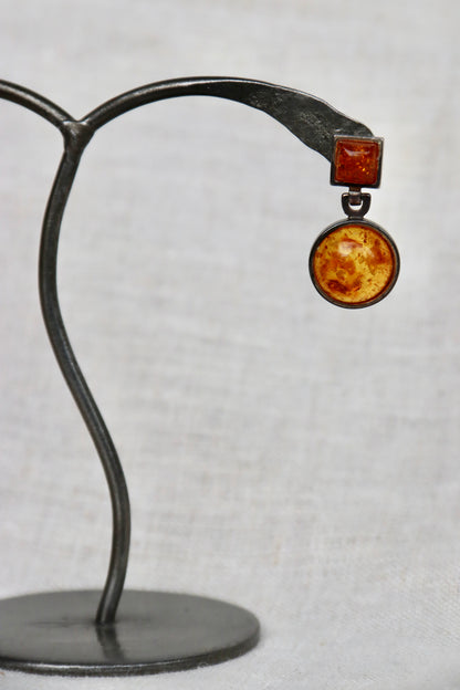 sterling silver round Amber stud earrings