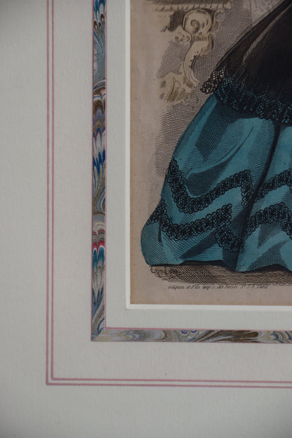 Set of Two Framed Fashion Prints with Hand Drawn Mattes