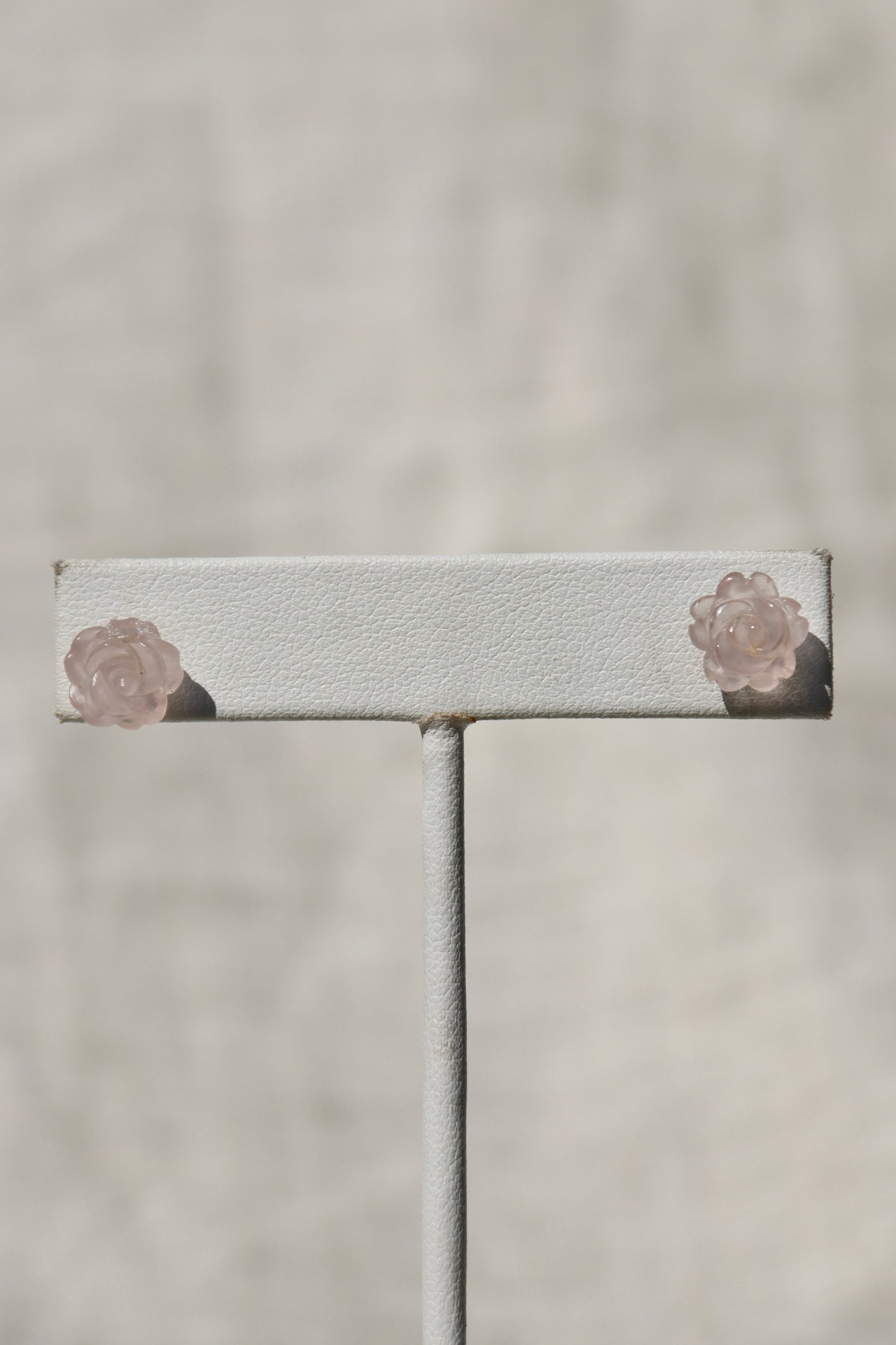 Carved Rose Quartz Flower Earrings