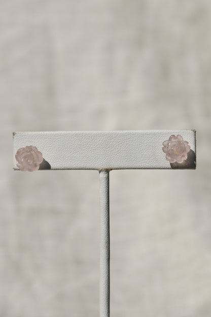 Carved Rose Quartz Flower Earrings