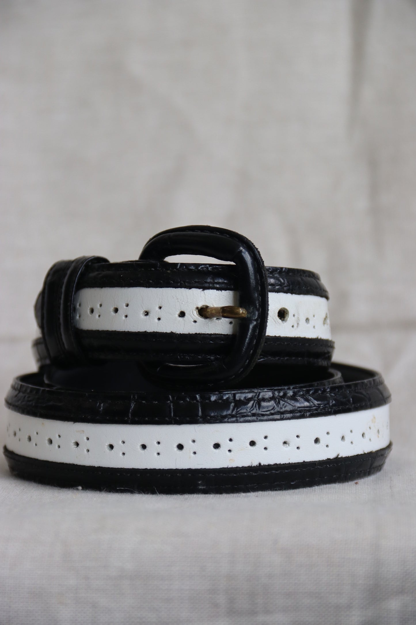 Vintage Via Condotti Alligator Grain Black and White Steerhide Leather Belt