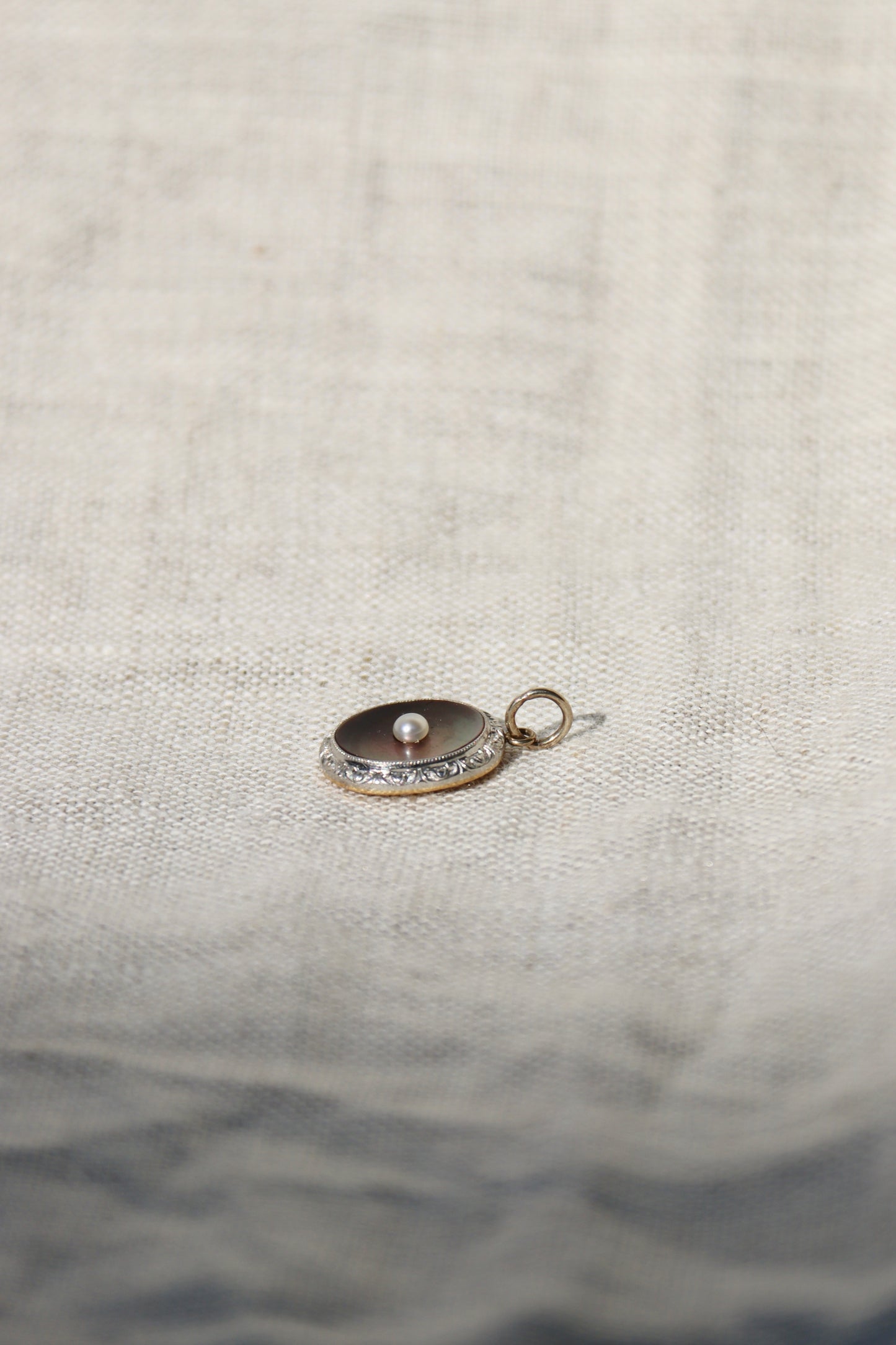 Antique Mother of Pearl and Seed Pearl Pendant - 14k yellow gold