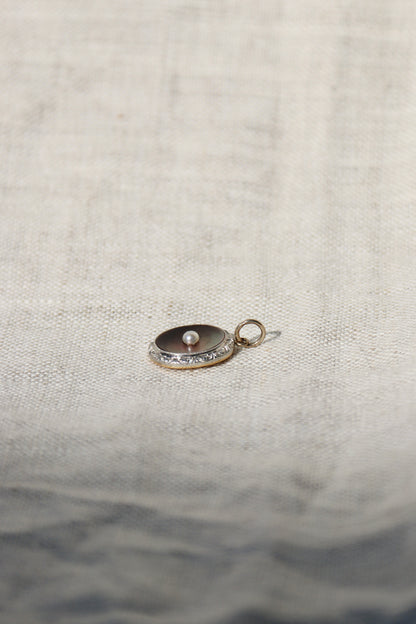 Antique Mother of Pearl and Seed Pearl Pendant - 14k yellow gold