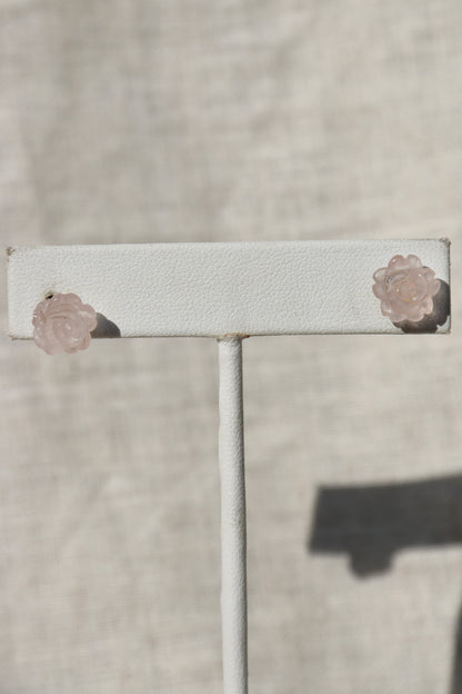 Carved Rose Quartz Flower Earrings