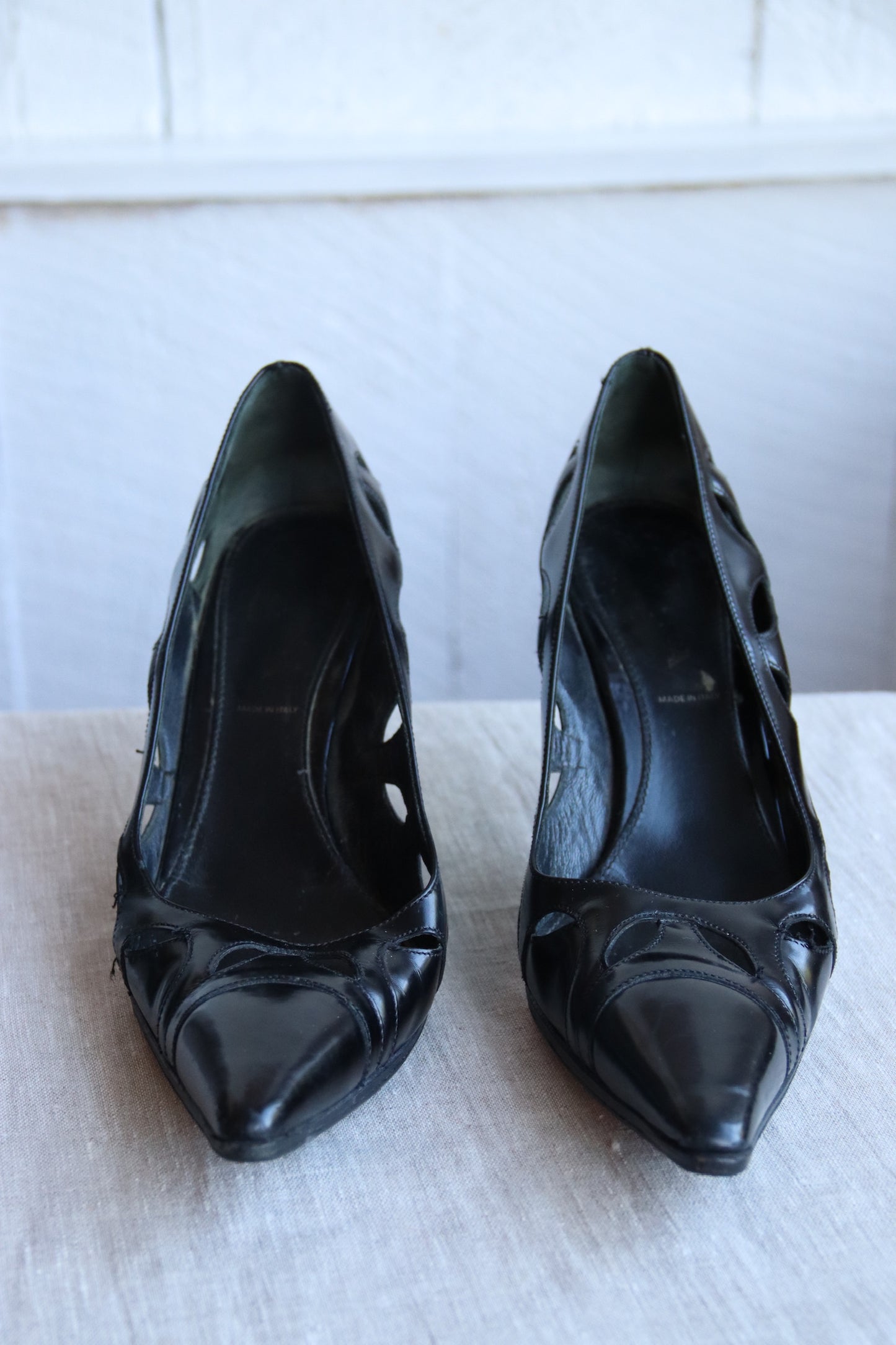 Prada Black Leather Cutout Heels