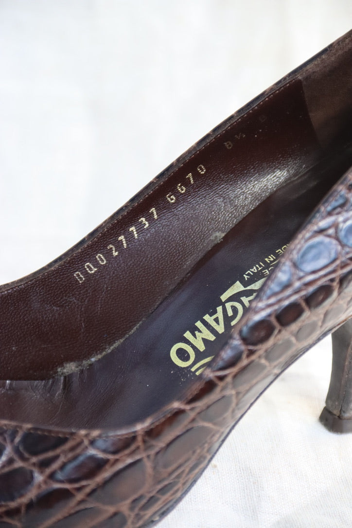 Ferragamo Chocolate Brown Snakeskin Heels