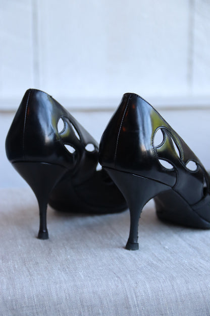 Prada Black Leather Cutout Heels