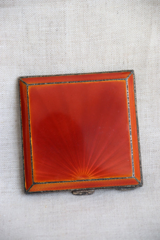 Antique Art Deco English Sterling Silver Guilloche Enamel Compact