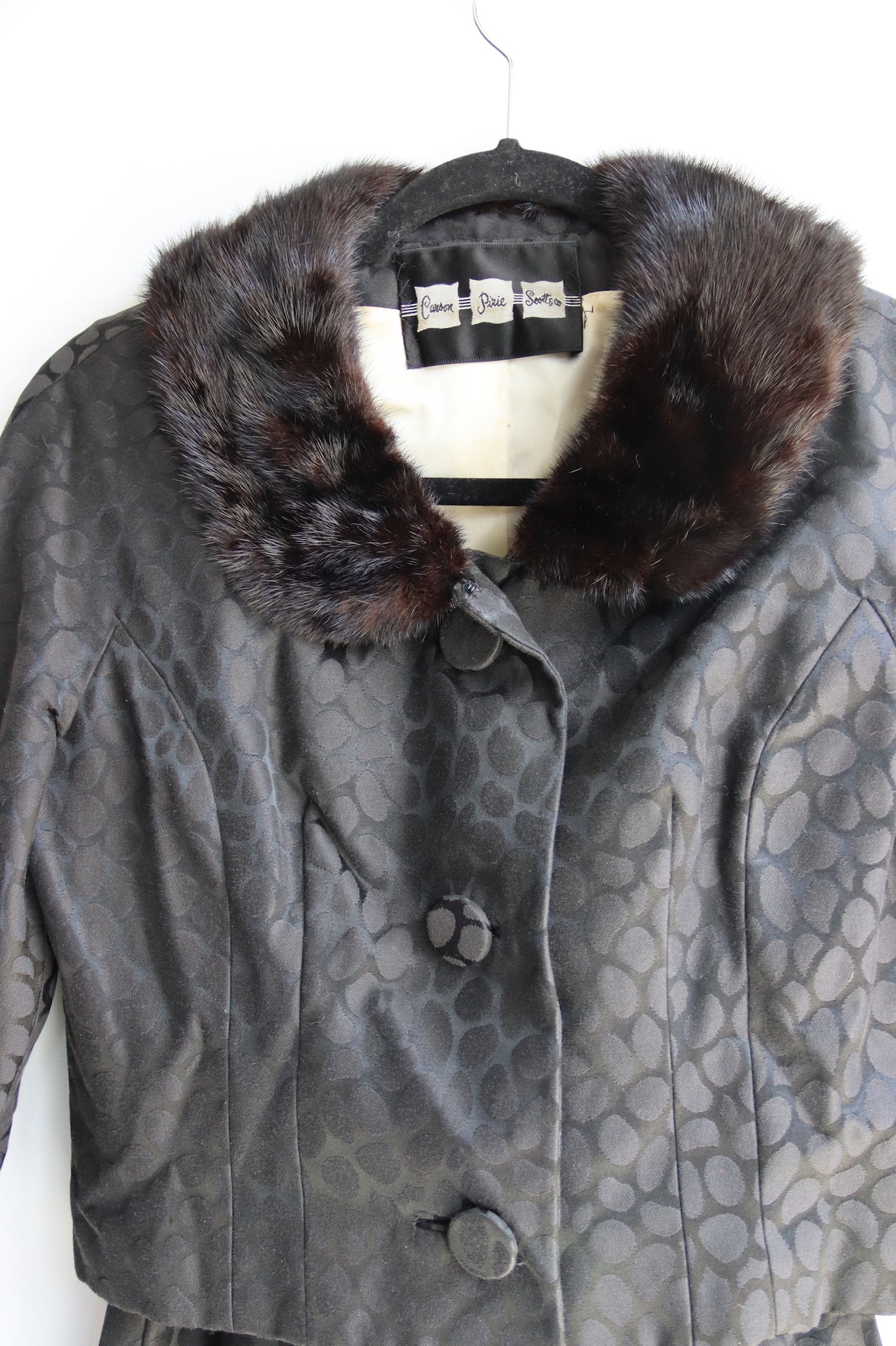 Carson Pirie Scott & Co. jacquard jacket and belted dress set