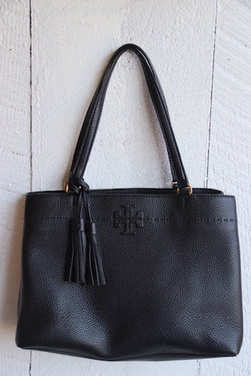 Tori Burch Black Leather Bag with Tassle