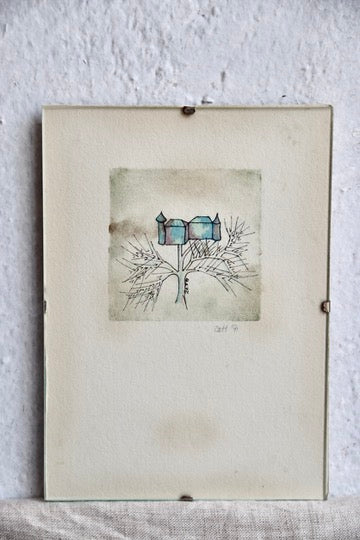 Vintage Original Watercolor Tree House Art Sketch