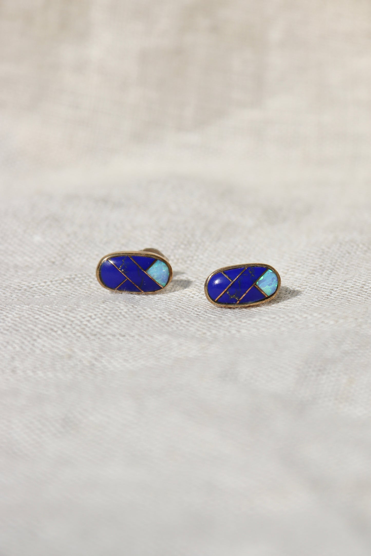 Lapis and Opal Sterling Silver Stud Earrings