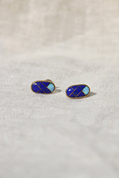 Lapis and Opal Sterling Silver Stud Earrings