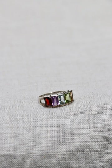 Sterling Silver Rainbow Gemstone Ring