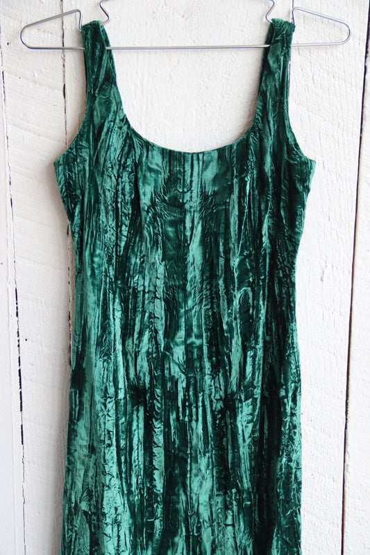 Vintage Handmade Green Crushed Velvet Dress