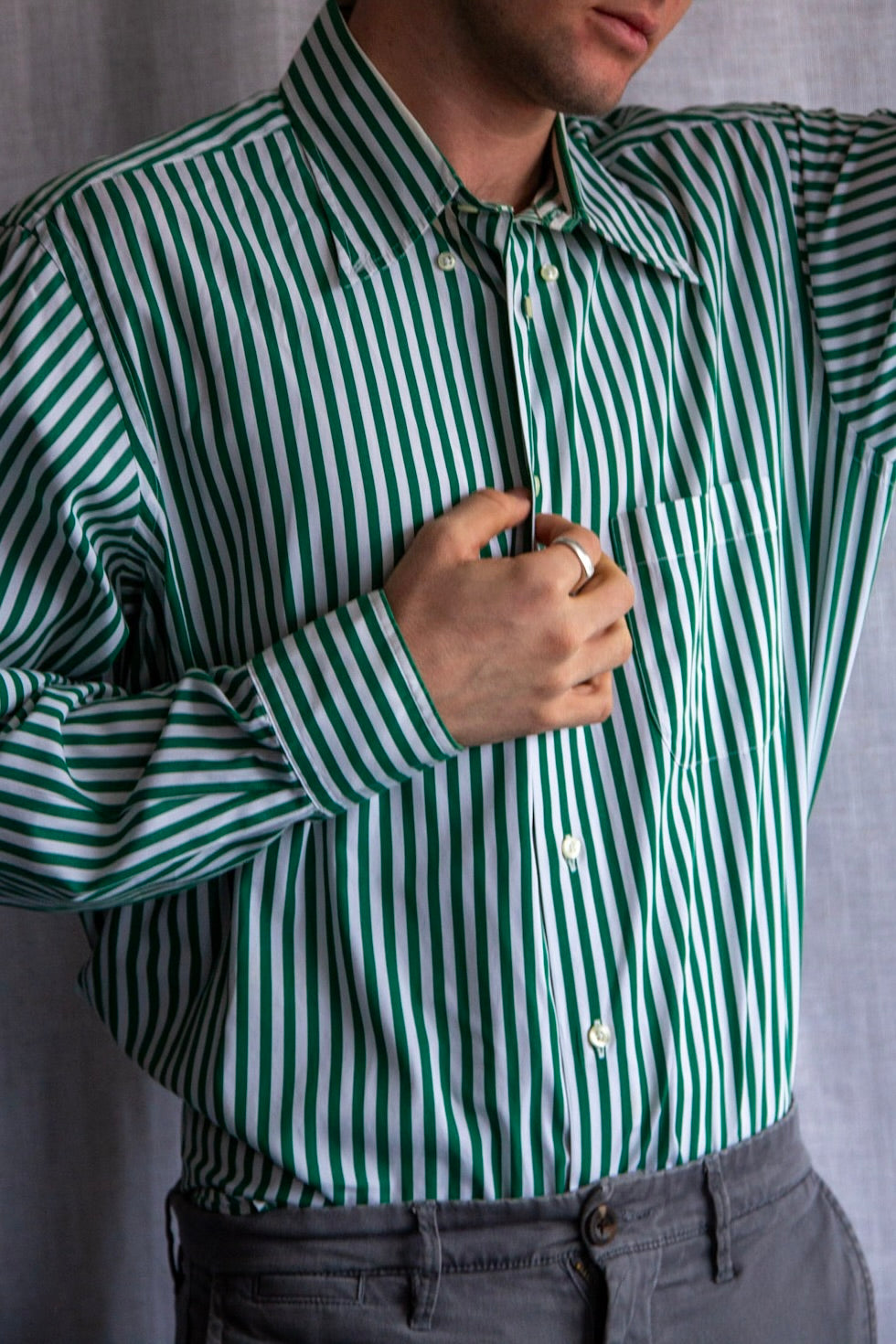 Maus & Hoffman Green Striped Button Down Dress Shirt
