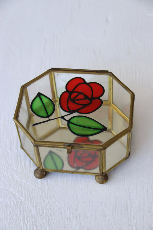 Vintage Glass Box with Rose