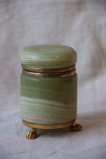 Vintage Natural Onyx Stone Claw Foot Round Lidded Box