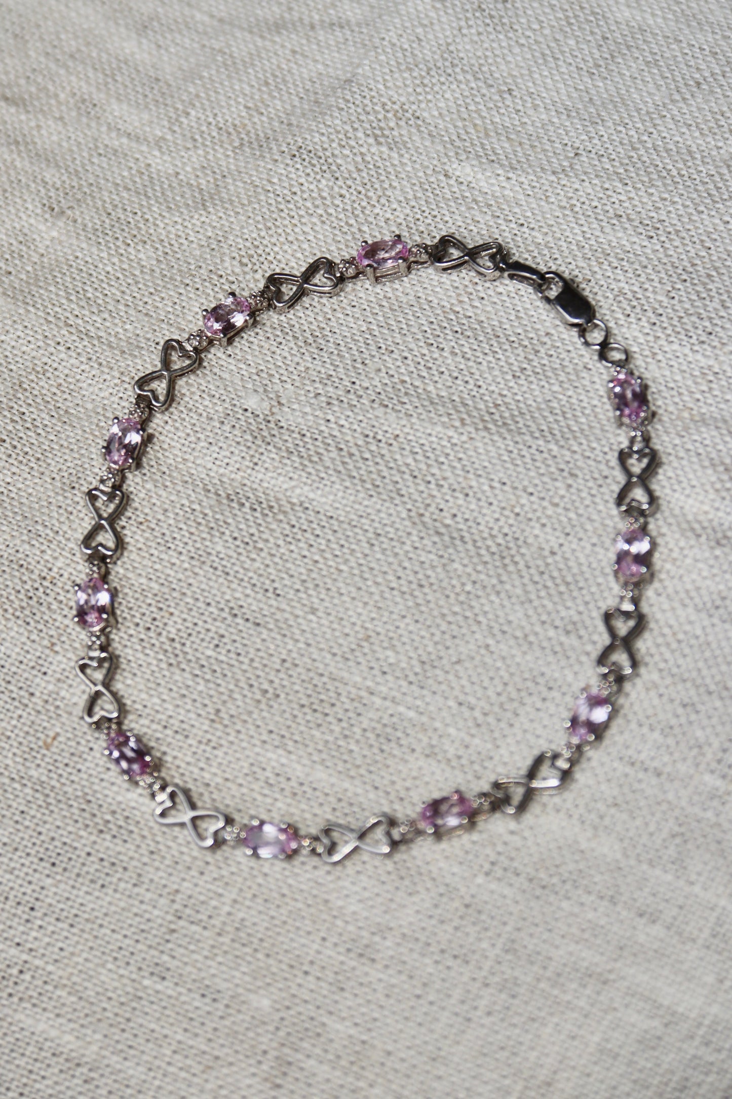 10K White Gold, Pink Sapphire and Diamond Bracelet
