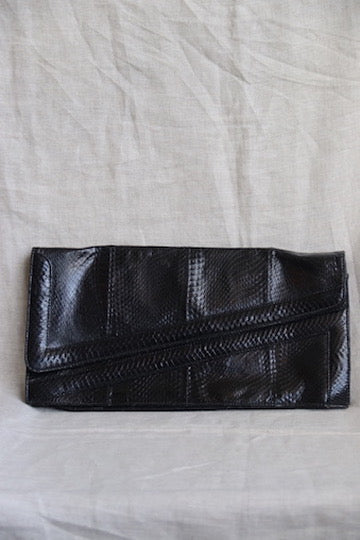 Vintage black snakeskin leather clutch