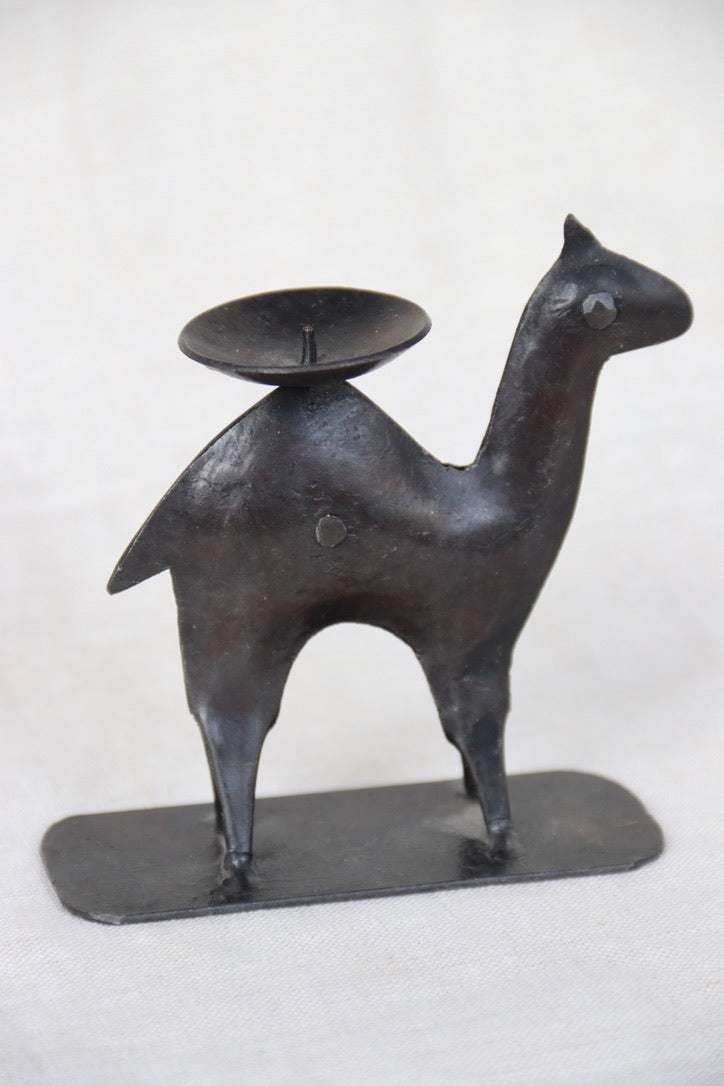 vintage Indian handcrafted metal camel or dromedary candle holder