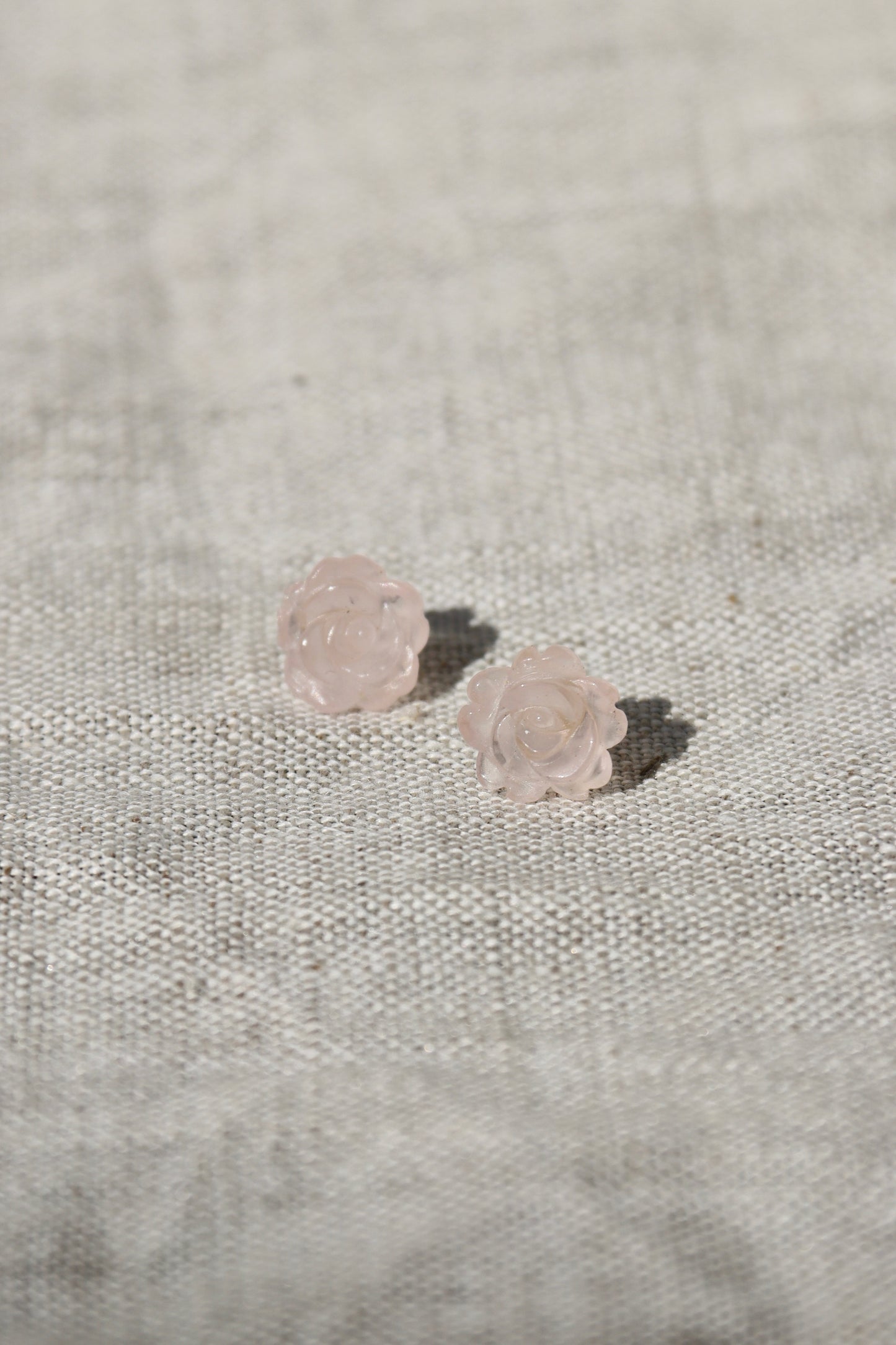 Carved Rose Quartz Flower Earrings