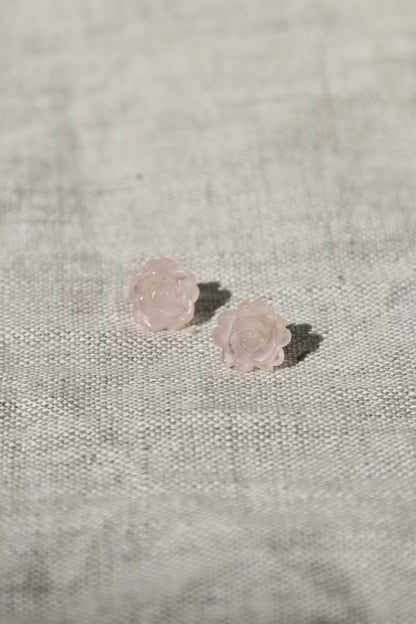 Carved Rose Quartz Flower Earrings