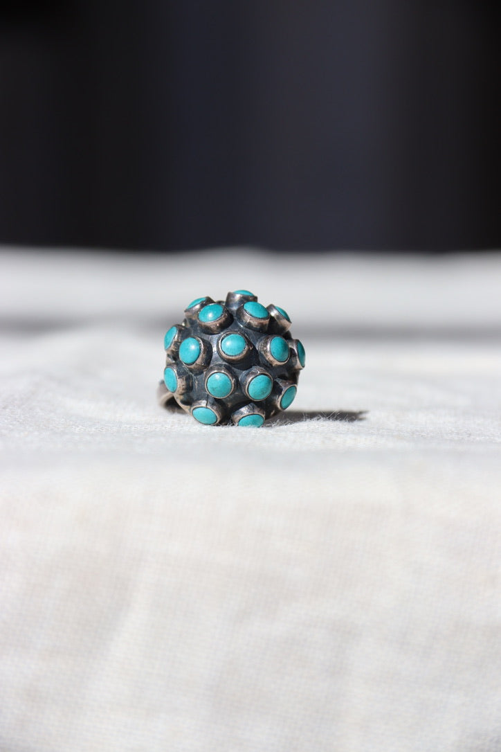 Vintage Sterling Silver Mexico Turquoise Cluster Ring