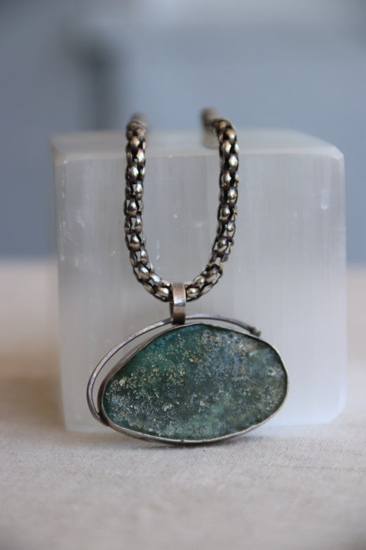 Sterling Silver Necklace with Roman Glass Pendant