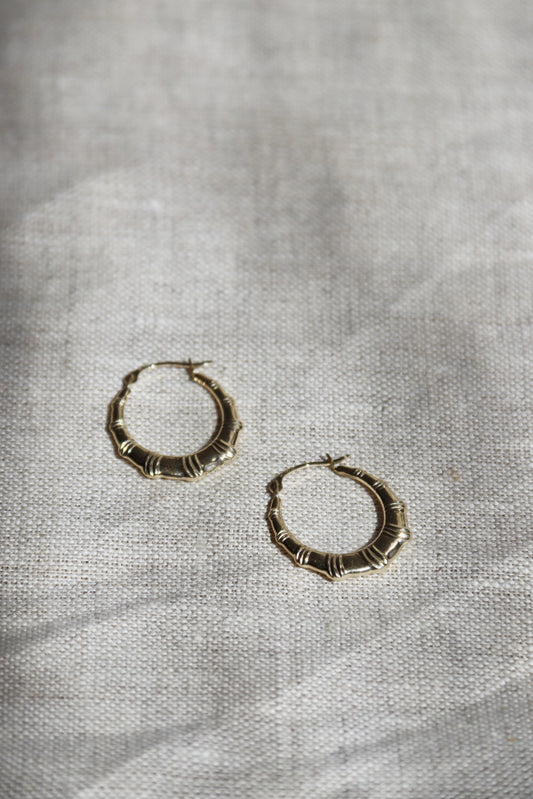 Fluted Hoop Earrings - 10k Yellow Gold