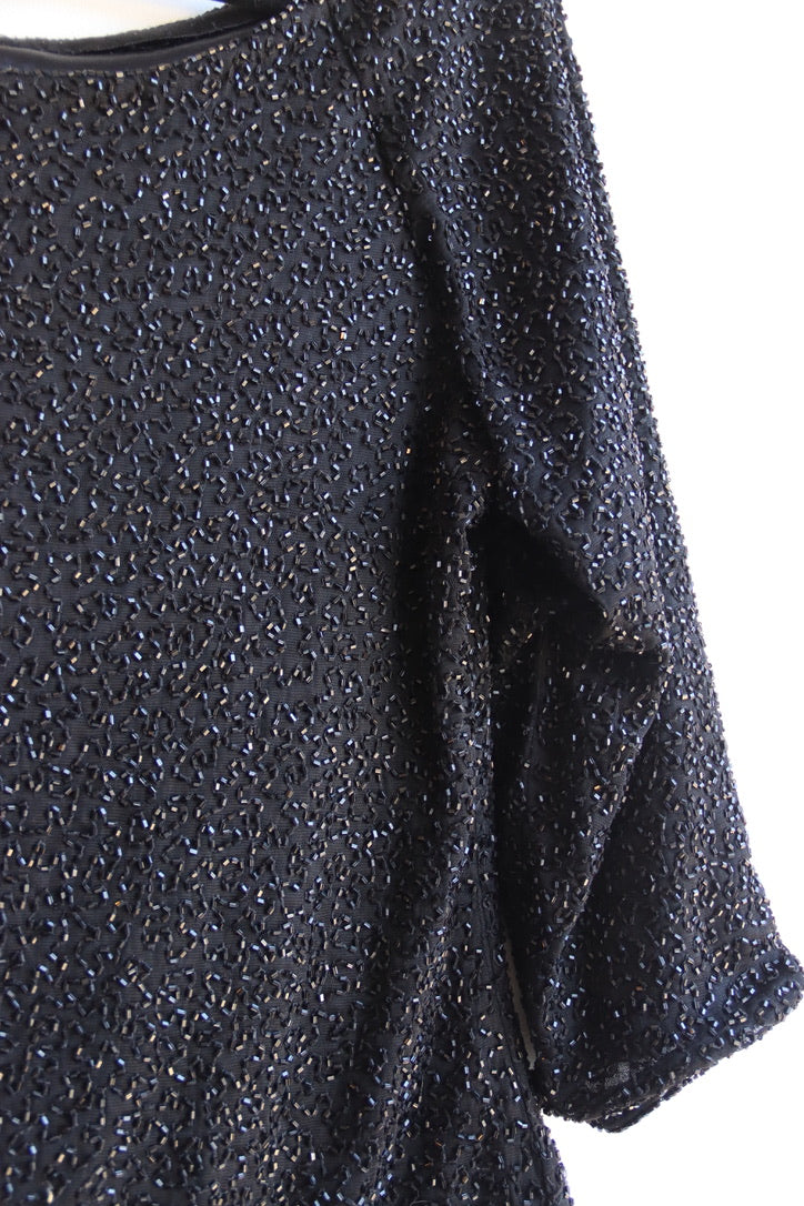 Vintage Black Beaded Boat Neck Top