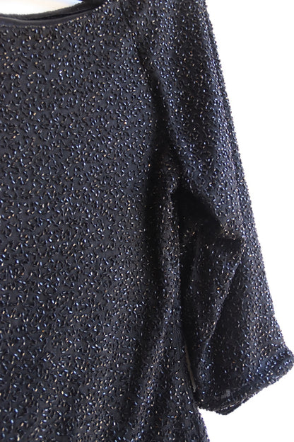Vintage Black Beaded Boat Neck Top