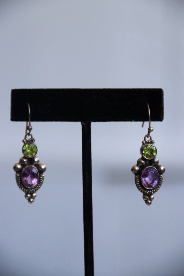 Sterling Silver Amethyst and Peridot Earrings