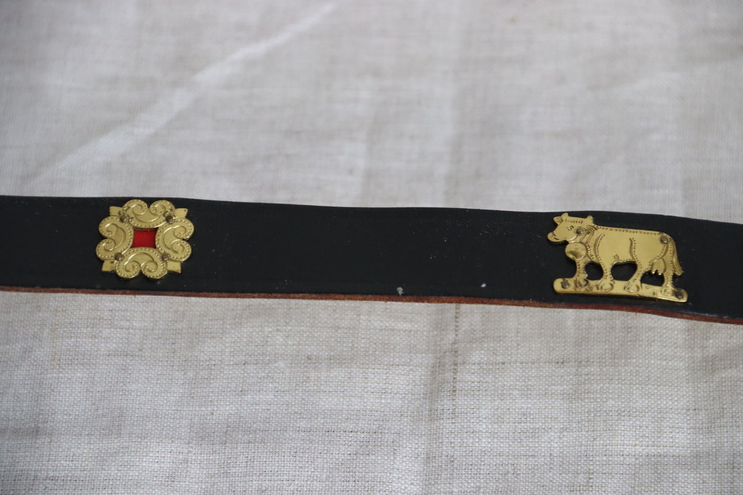 Vintage Black Belt with Gold Cow Stamps