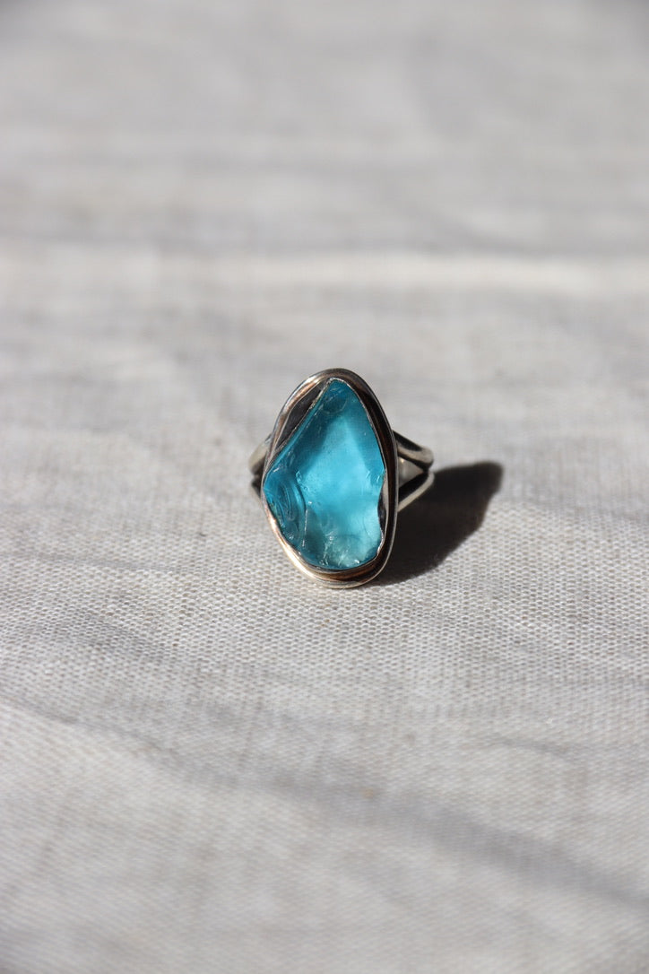 Signed Blue Glass Sterling Silver Ring
