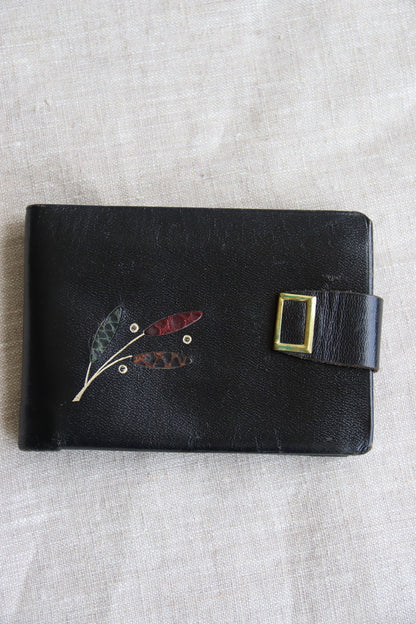 Buxton Pingrain Cowhide Black Leather Wallet with Flower