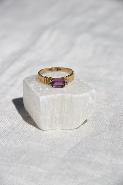 Amethyst and Diamond Ring with Fluted Shoulders -10K